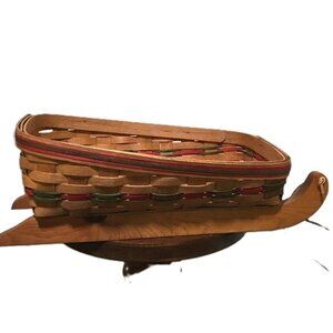 WORKSHOPS OF GERALD E HENN HANDWOVEN CHRISTMAS SLEIGH SLED BASKET VINTAGE